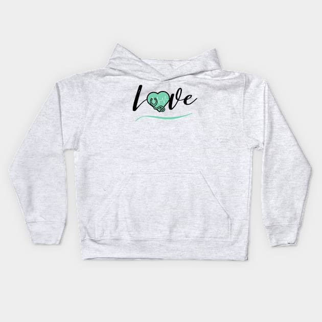 Love medicine black text design with green heart stethoscope and heartbeat Kids Hoodie by BlueLightDesign